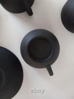 Wedgewood Demitasse Black Basalt Set Of 4 Cups and 4 Saucers HARD TO FIND