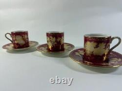Wedgewood Ruby Tonquin Red/Gold Floral DemiTasse Cup & Saucer Set of 12