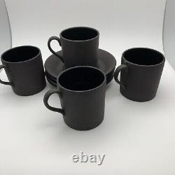 Wedgwood Basalt Black Matte Glossy 4 Demitasse Espresso Cups 4 Saucers 8pc