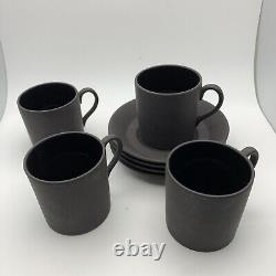 Wedgwood Basalt Black Matte Glossy 4 Demitasse Espresso Cups 4 Saucers 8pc