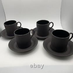 Wedgwood Basalt Black Matte Glossy 4 Demitasse Espresso Cups 4 Saucers 8pc