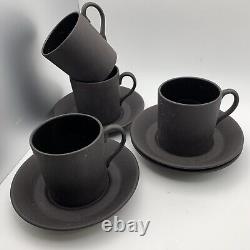 Wedgwood Basalt Black Matte Glossy 4 Demitasse Espresso Cups 4 Saucers 8pc