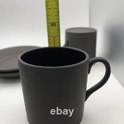 Wedgwood Basalt Black Matte Glossy 4 Demitasse Espresso Cups 4 Saucers 8pc