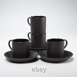 Wedgwood Basalt Black Matte Glossy 4 Demitasse Espresso Cups 4 Saucers 8pc Lot C