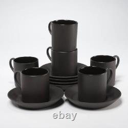 Wedgwood Basalt Black Matte Glossy 6 Demitasse Espresso Cups 6 Saucers 12p Lot B
