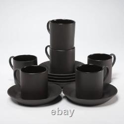 Wedgwood Basalt Black Matte Glossy 6 Demitasse Espresso Cups 6 Saucers 12p Lot F