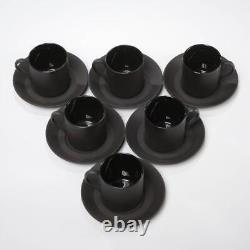 Wedgwood Basalt Black Matte Glossy 6 Demitasse Espresso Cups 6 Saucers 12p Lot F