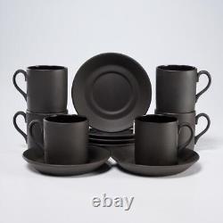 Wedgwood Basalt Black Matte Glossy 6 Demitasse Espresso Cups 6 Saucers 12p Lot G