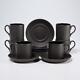 Wedgwood Basalt Black Matte Glossy 6 Demitasse Espresso Cups 6 Saucers 12p Lot G