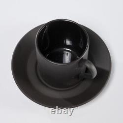 Wedgwood Basalt Black Matte Glossy 6 Demitasse Espresso Cups 6 Saucers 12p Lot G