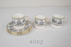 Wedgwood Black Columbia Demitasse 3 Cups and 4 Saucers Free USA Shipping