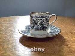 Wedgwood Black Florentine bone china 4 demitasse cups & saucers W4312