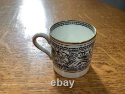 Wedgwood Black Florentine bone china 4 demitasse cups & saucers W4312