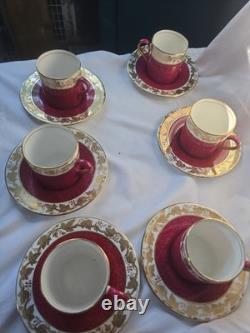 Wedgwood Bone China Demitasse Set of 6 Ruby Red Gold Gilt England