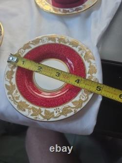 Wedgwood Bone China Demitasse Set of 6 Ruby Red Gold Gilt England