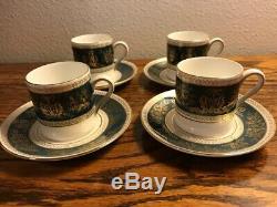 Wedgwood Columbia Blue and Gold 4 Sets Demitasse Cups Saucers England R4509