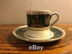 Wedgwood Columbia Blue and Gold 4 Sets Demitasse Cups Saucers England R4509