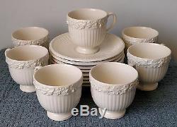 Wedgwood Embossed Queens Ware 7 FOOTED DEMITASSE CUPS and 8 SAUCERS