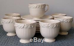 Wedgwood Embossed Queens Ware 7 FOOTED DEMITASSE CUPS and 8 SAUCERS