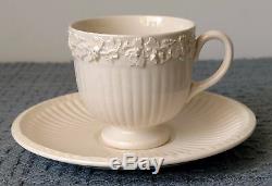 Wedgwood Embossed Queens Ware 7 FOOTED DEMITASSE CUPS and 8 SAUCERS