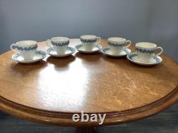 Wedgwood Embossed Queensware lavender on cream smooth 5 demitasse cups & saucers