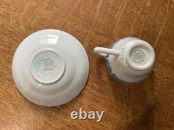 Wedgwood Embossed Queensware lavender on cream smooth 5 demitasse cups & saucers