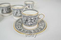 Wedgwood Florentine Black Demitasse Cup and Saucers Set of 4 Free USA Shipping