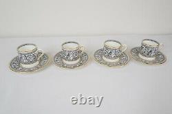 Wedgwood Florentine Black Demitasse Cup and Saucers Set of 4 Free USA Shipping