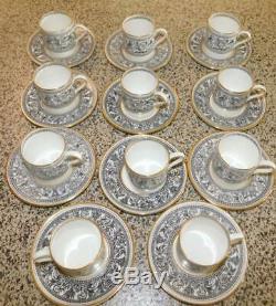 Wedgwood Florentine Black & Gold Bond Demitasse Cups & Saucers (set Of 12)