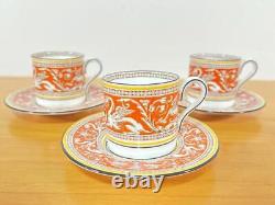 Wedgwood Florentine Orange Demitasse Cups & Saucers Set of 3 Rare