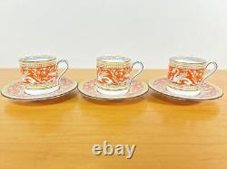 Wedgwood Florentine Orange Demitasse Cups & Saucers Set of 3 Rare