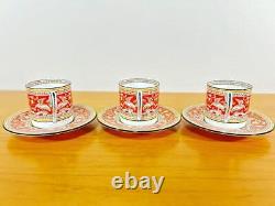 Wedgwood Florentine Orange Demitasse Cups & Saucers Set of 3 Rare