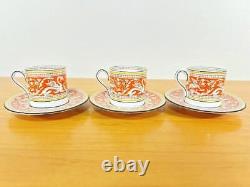 Wedgwood Florentine Orange Demitasse Cups & Saucers Set of 3 Rare