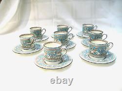 Wedgwood Florentine turquoise demitasse/espresso cups and saucers, service for 8