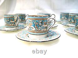 Wedgwood Florentine turquoise demitasse/espresso cups and saucers, service for 8