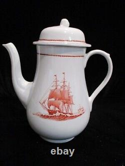 Wedgwood Flying Cloud Rust Sailing Ship Coffee Pot Sugar Demitasse Cups Saucers