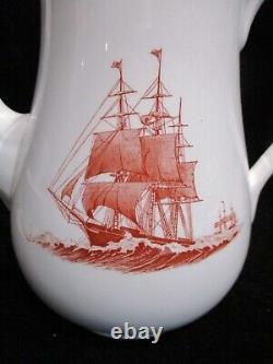 Wedgwood Flying Cloud Rust Sailing Ship Coffee Pot Sugar Demitasse Cups Saucers