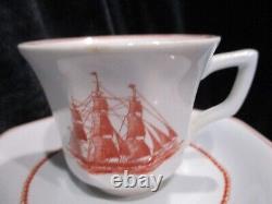 Wedgwood Flying Cloud Rust Sailing Ship Coffee Pot Sugar Demitasse Cups Saucers