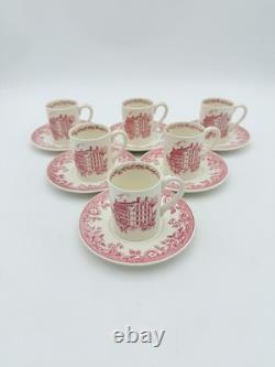 Wedgwood Harvard College 1636 6 Pink Demitasse Cups Saucers