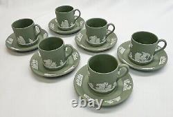 Wedgwood Jasperware Cream on Celadon Green Set of 6 Demitasse Cups Saucers-Mint