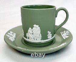 Wedgwood Jasperware Cream on Celadon Green Set of 6 Demitasse Cups Saucers-Mint