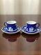 Wedgwood Jasperware Dark Cobalt Blue Demitasse Tea Cup And Saucer Set Of 2