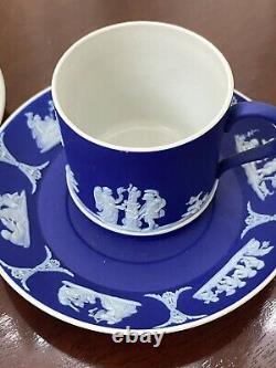 Wedgwood Jasperware Dark Cobalt Blue Demitasse Tea Cup and Saucer Set of 2