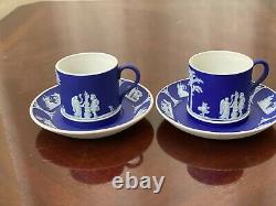 Wedgwood Jasperware Dark Cobalt Blue Demitasse Tea Cup and Saucer Set of 2