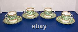 Wedgwood Praze Green Floral Center 4 Demitasse Cups 4 Saucers England Excellent