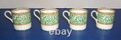 Wedgwood Praze Green Floral Center 4 Demitasse Cups 4 Saucers England Excellent