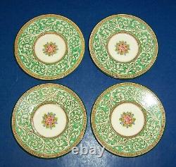 Wedgwood Praze Green Floral Center 4 Demitasse Cups 4 Saucers England Excellent