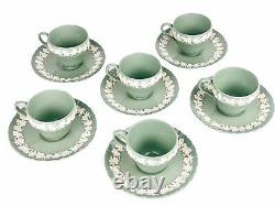 Wedgwood QueensWare Embossed Cream On Celadon Demitasse Cups Saucers (6) Green