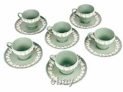 Wedgwood QueensWare Embossed Cream On Celadon Demitasse Cups Saucers (6) Green