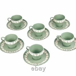 Wedgwood QueensWare Embossed Cream On Celadon Demitasse Cups Saucers (6) Green